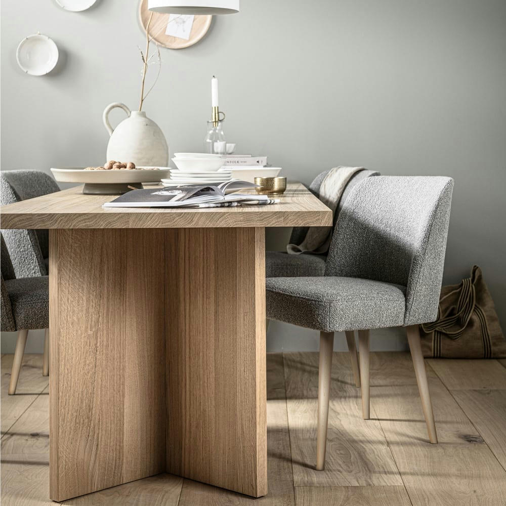 FORCE - Lot de 2 chaises en tissu bouclé gris clair