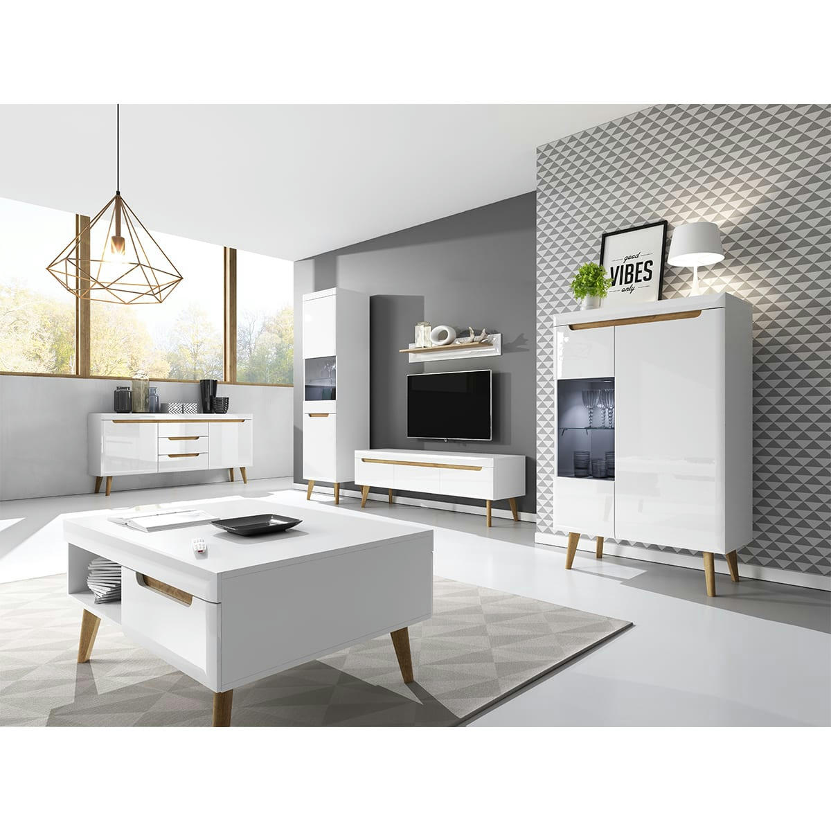 - Vitrine 2 portes blanche et naturelle