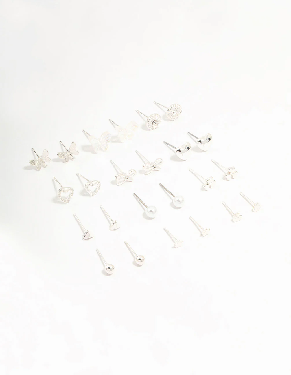 Silver Butterfly & Mixed Style Stud Earrings 12-Pack