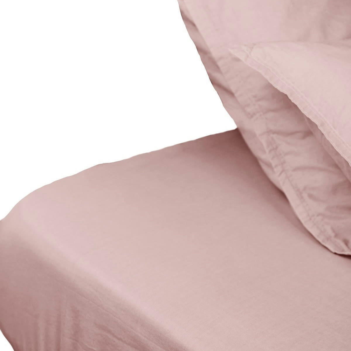 HOME WASHED - Drap housse en percale lavée bonnet 30 cm  poudre 140x190 cm
