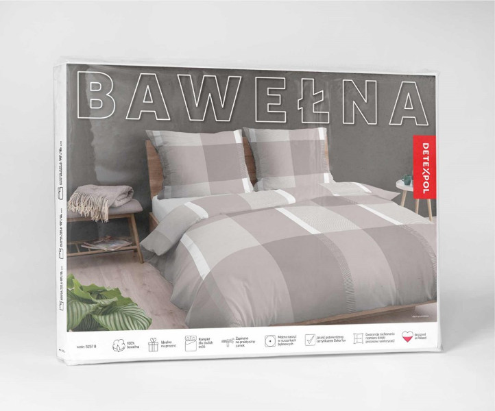 Pościel 220x200 beżowa kratka 5257 B Bawełna 2024