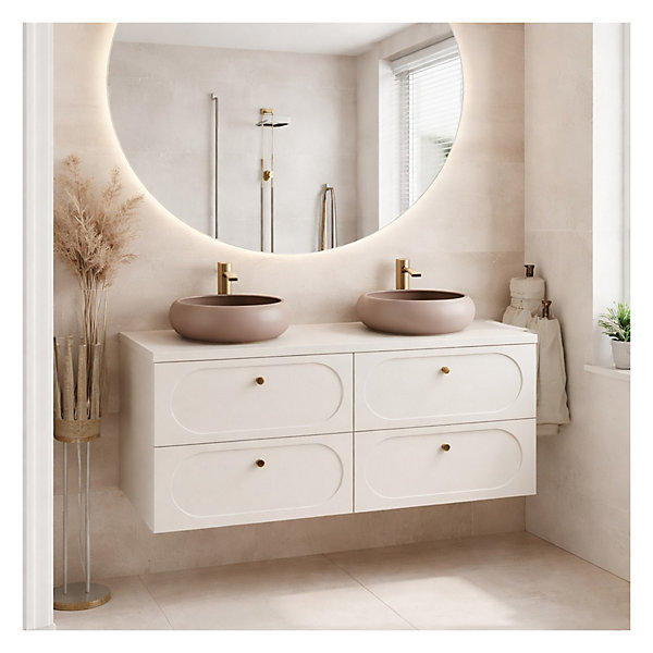 Ensemble de salle de bain TORNADO beige : meubles sous vasque 120cm et plan pour vasque