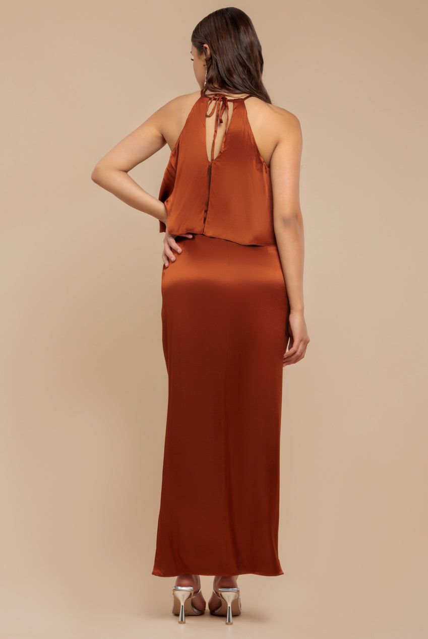 Goddiva Satin Viscose Front Wrap Midaxi Dress