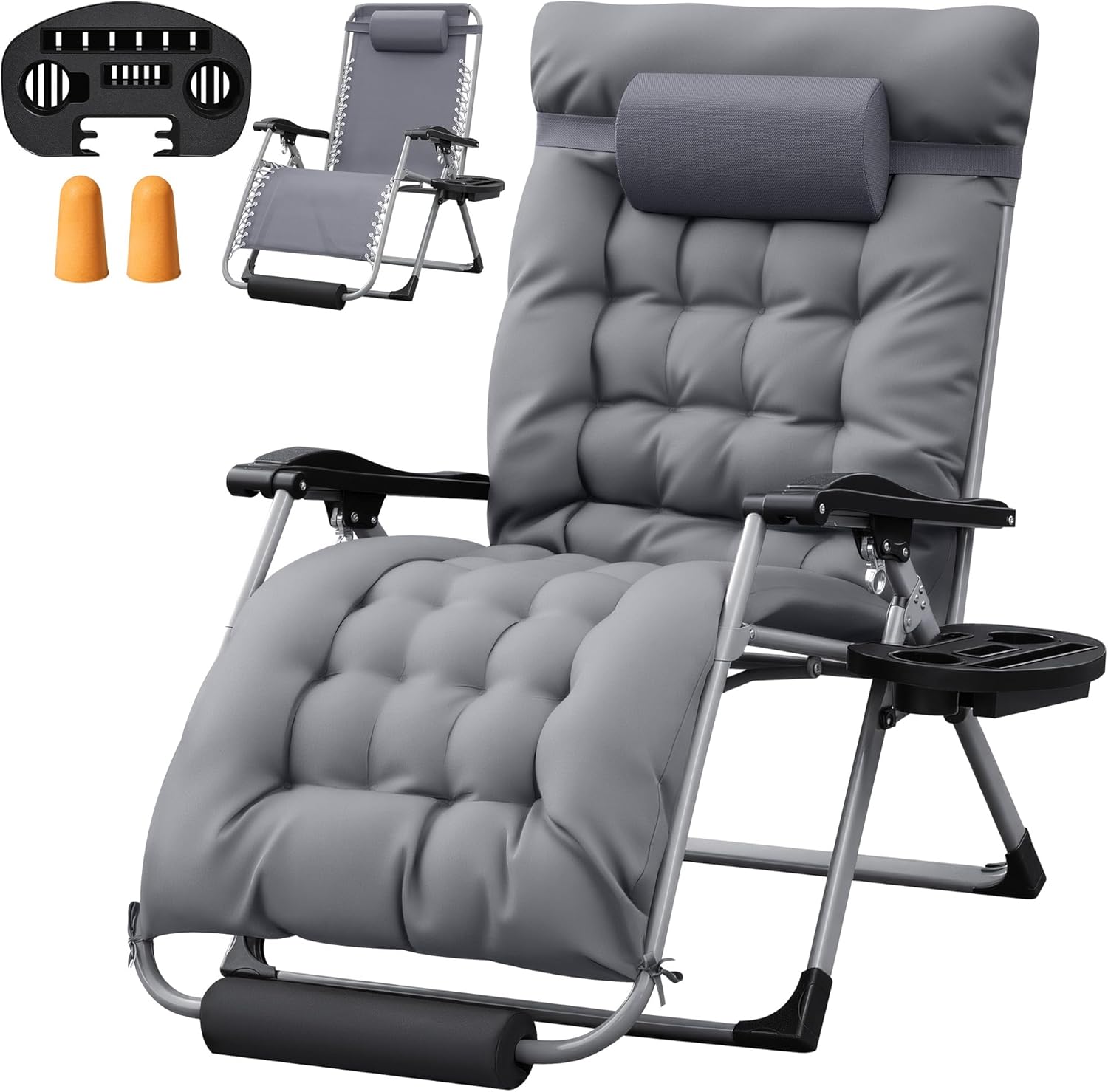 Homall Oversized Zero Gravity Chair, 32In Recliner Lounge Chair with Removable Soft Cushion and Cup Holder, Adjustable Anti Gravity Chair Folding Patio Chairs Padded for Indoor and Outdoor, Grey