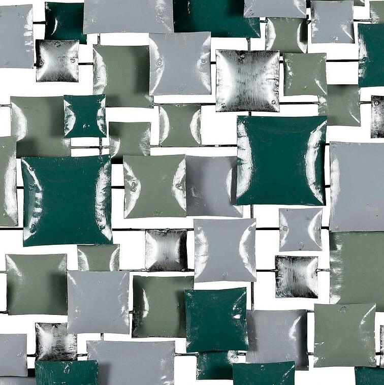 BIG-BEL - Décoration murale en métal, square kaki gris argent 70x70