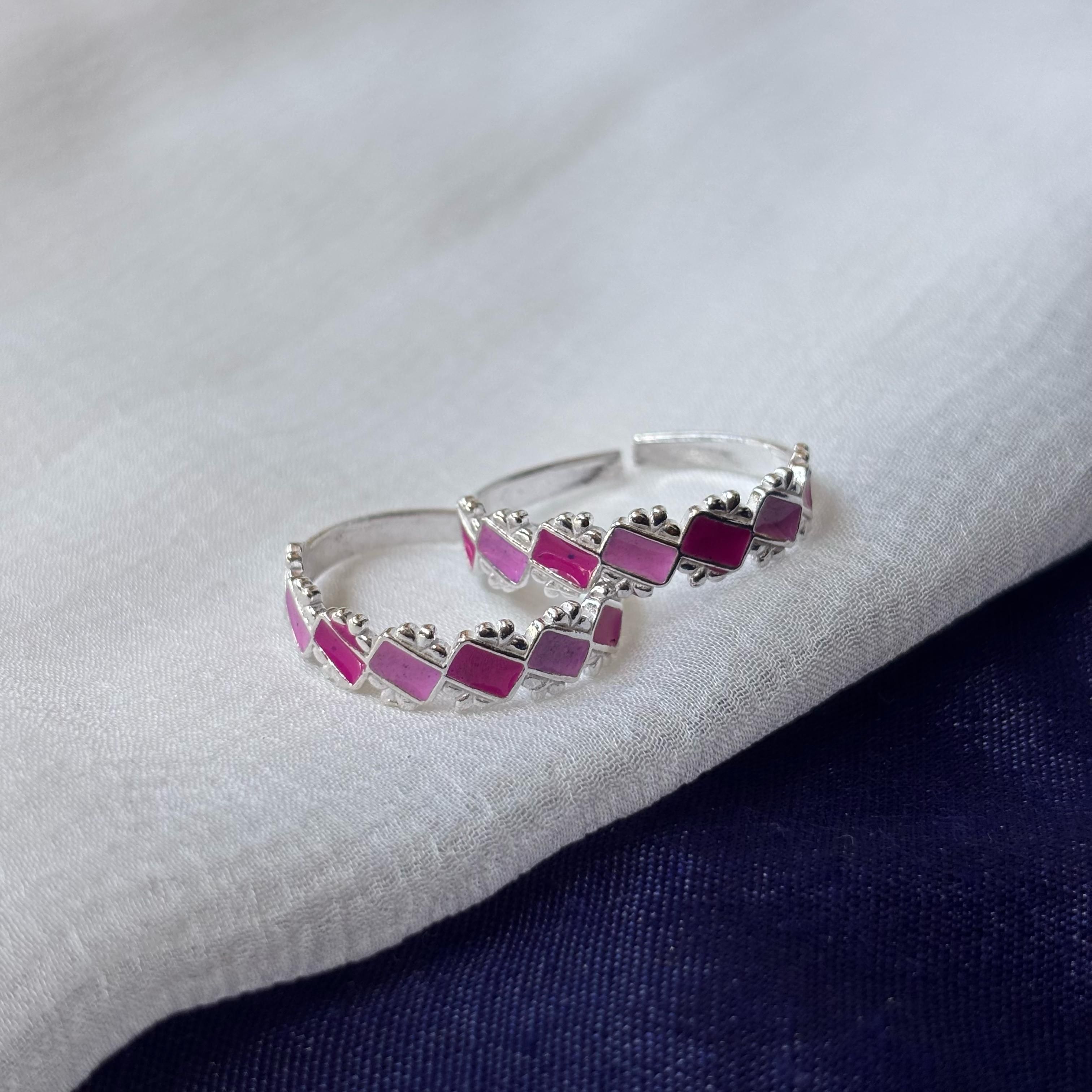The Colourful Aura Pink Purple Adjustable Pure Silver Bohemian Foot Toe Ring