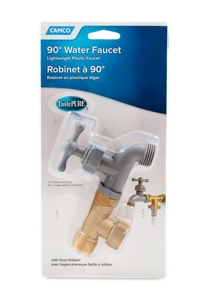 CAMCO 22463 90-Degree Plastic RV Water Faucet, 3/8-in or 1/2-in MPT