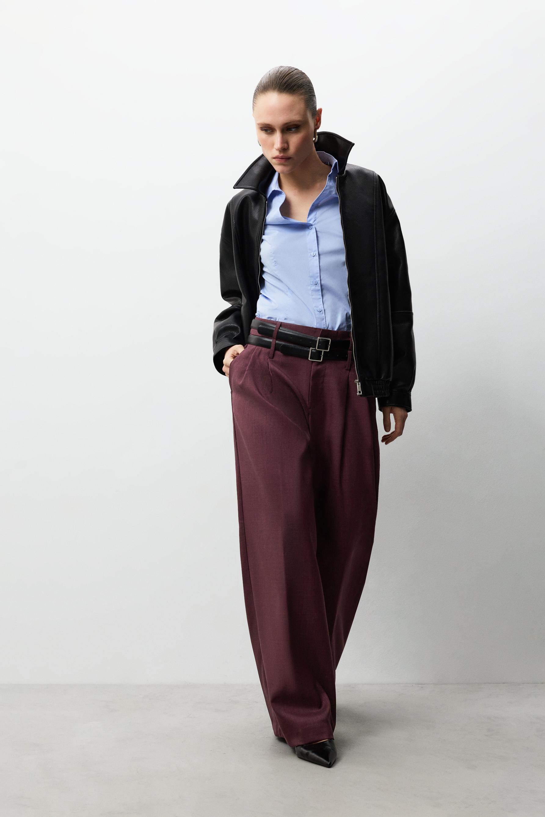 Pantalón wide leg doble cinturón