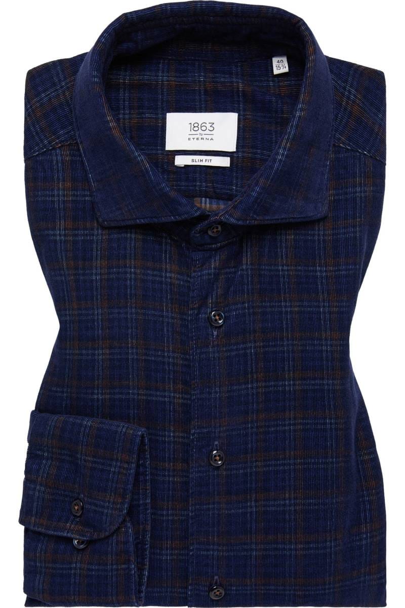 ETERNA 1863 Slim Fit Cordhemd marine, Kariert