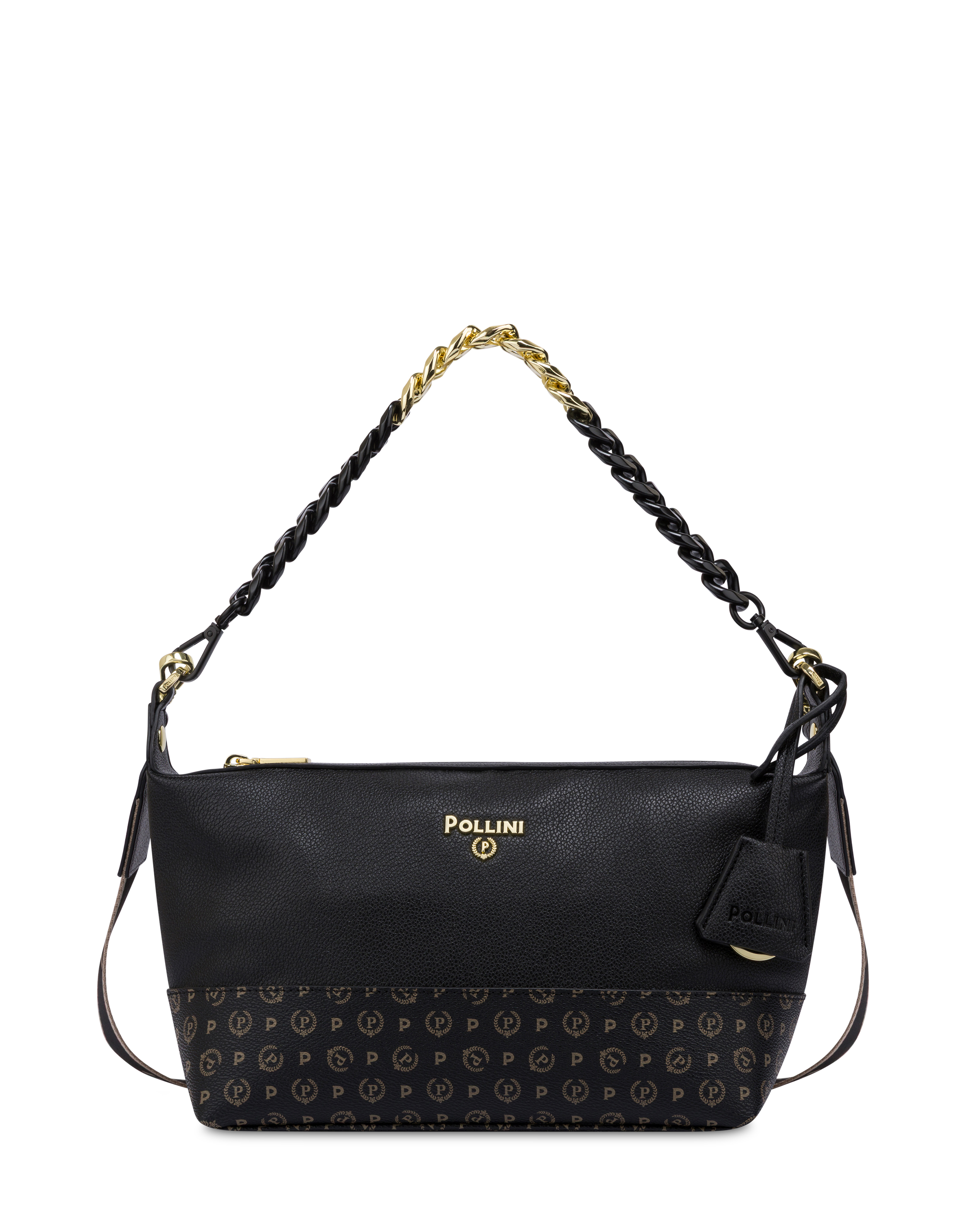 Borsa A Spalla Link In Pu E Heritage Pvc Nero/nero