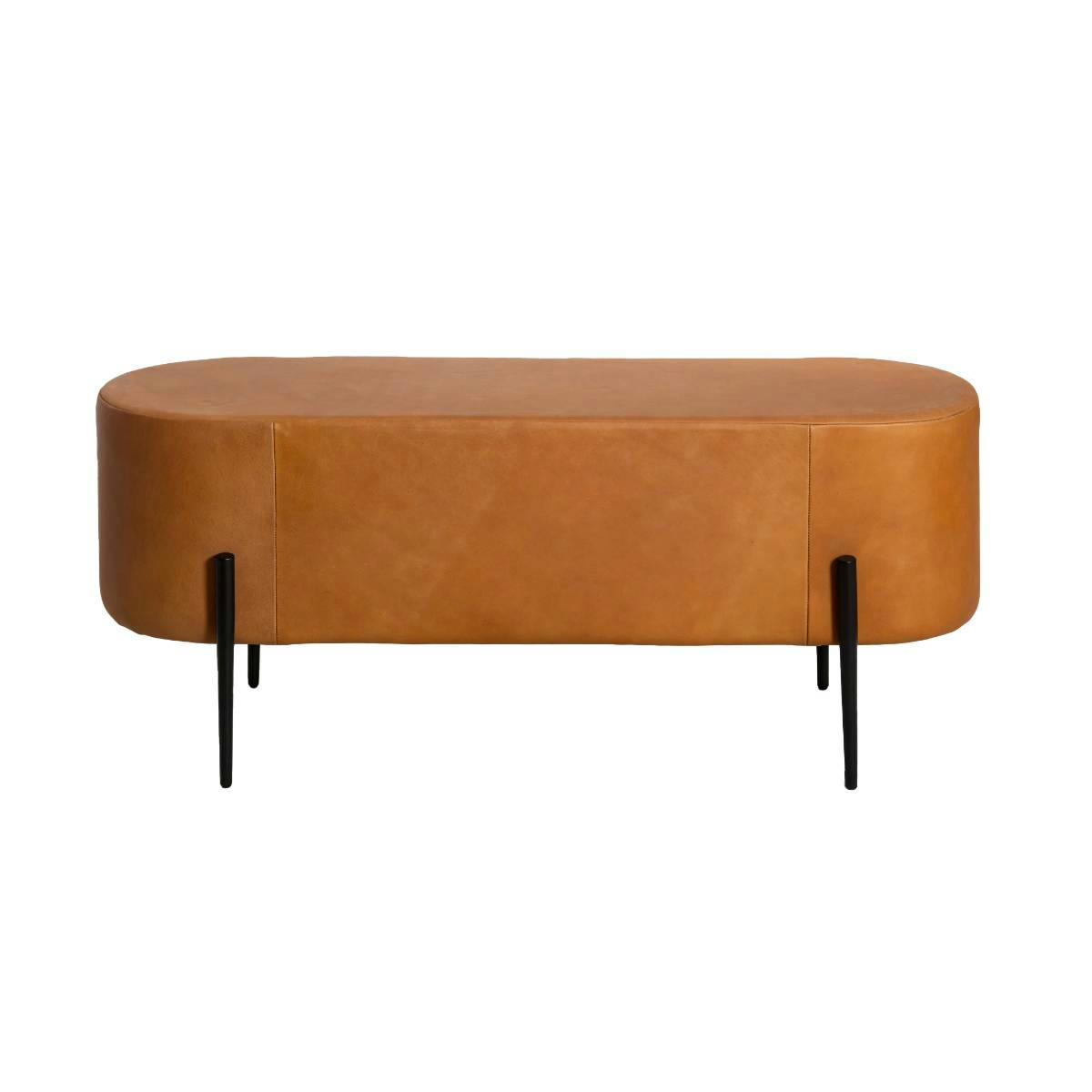 - Banc en cuir et croûte de cuir marron 120 cm