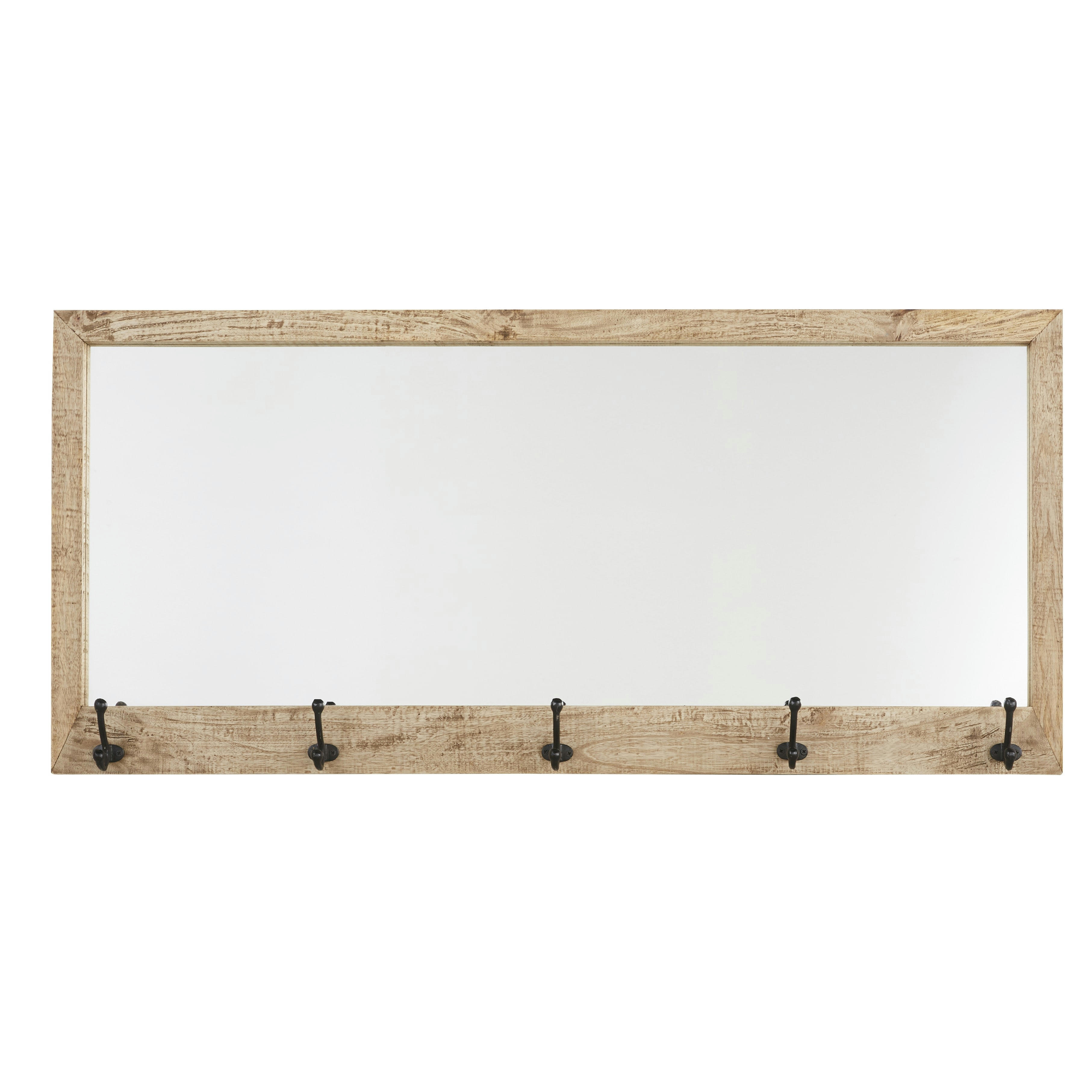 ANDREA - Miroir patère 5 crochets en métal noir et bois de manguier 120x56