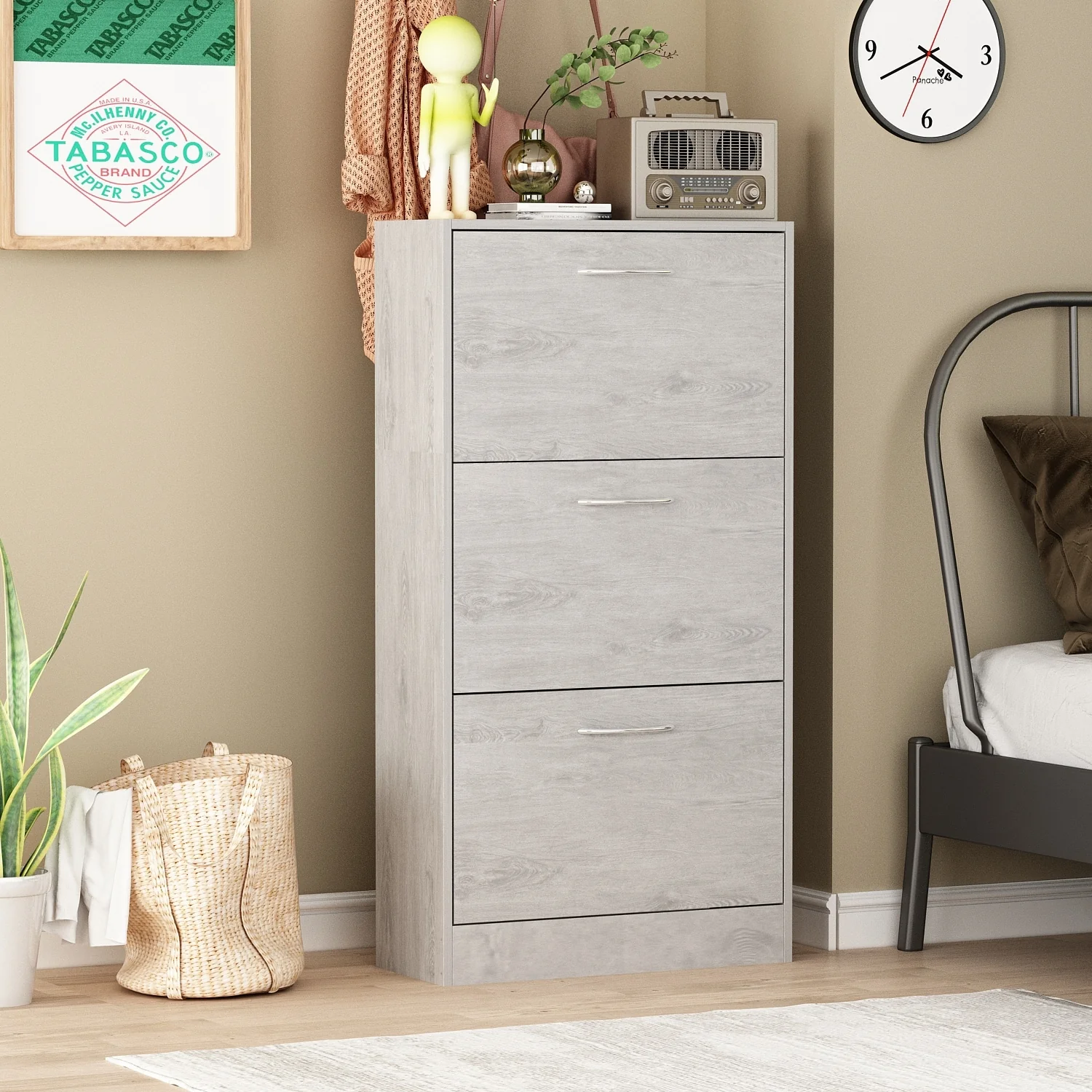 Timechee Grey Entryway Shoe Spcase Saving Cabinet with 3 Drawers