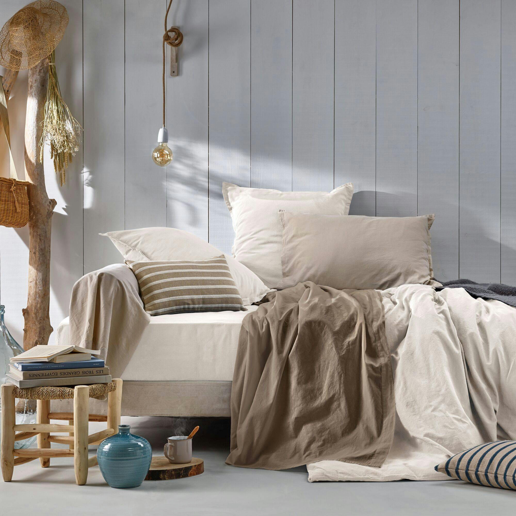 FLANDRES - Housse de couette en coton lin lavé bleu ecume 240 x 220 cm