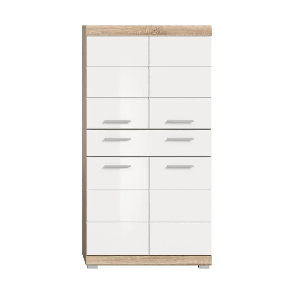 Hioshop Lambada kolomkast 4 deuren- 1 lade wit hoogglans- eiken decor