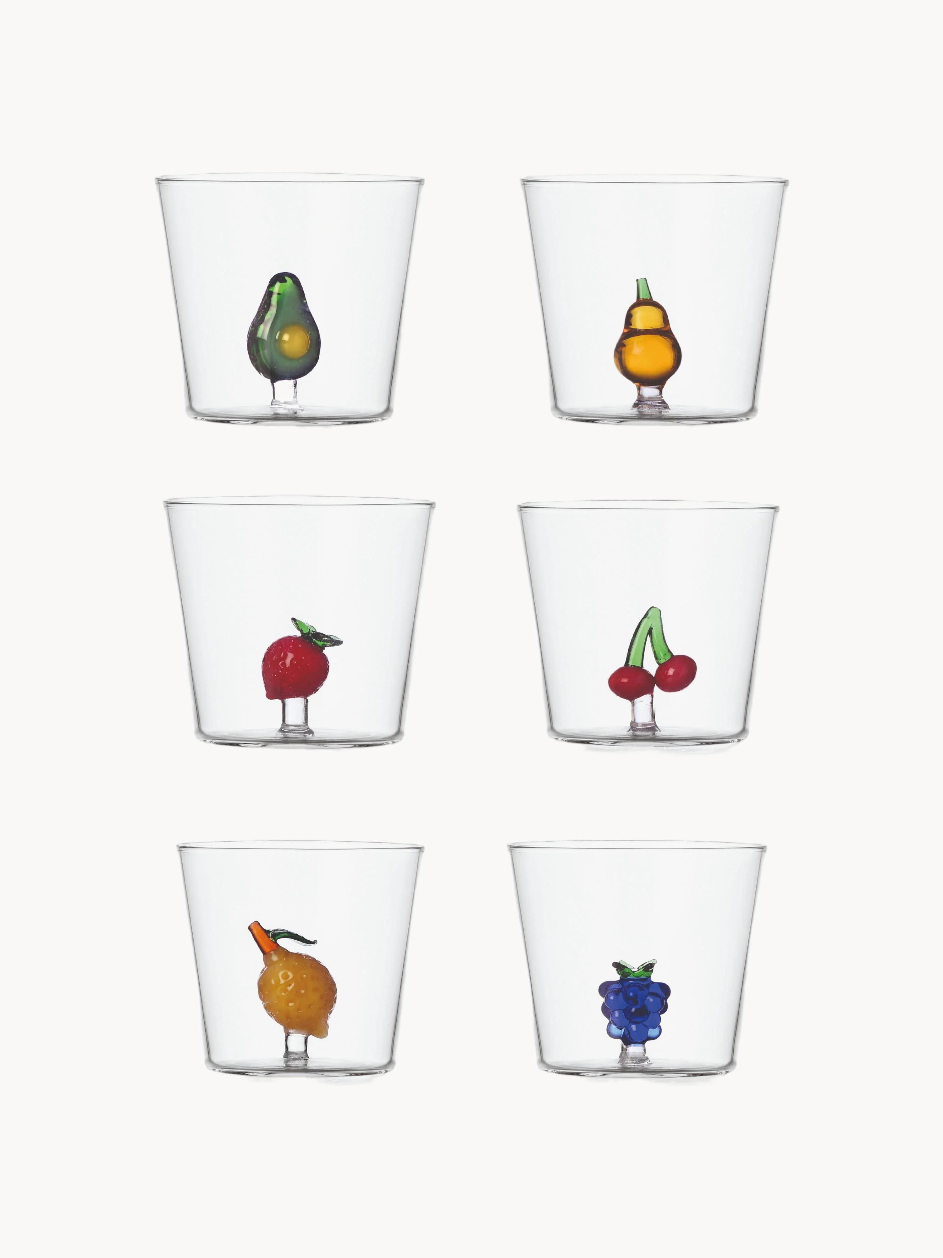 Handgefertigte Trinkgläser Fruits & Flowers aus Borosilikatglas, 6er-Set