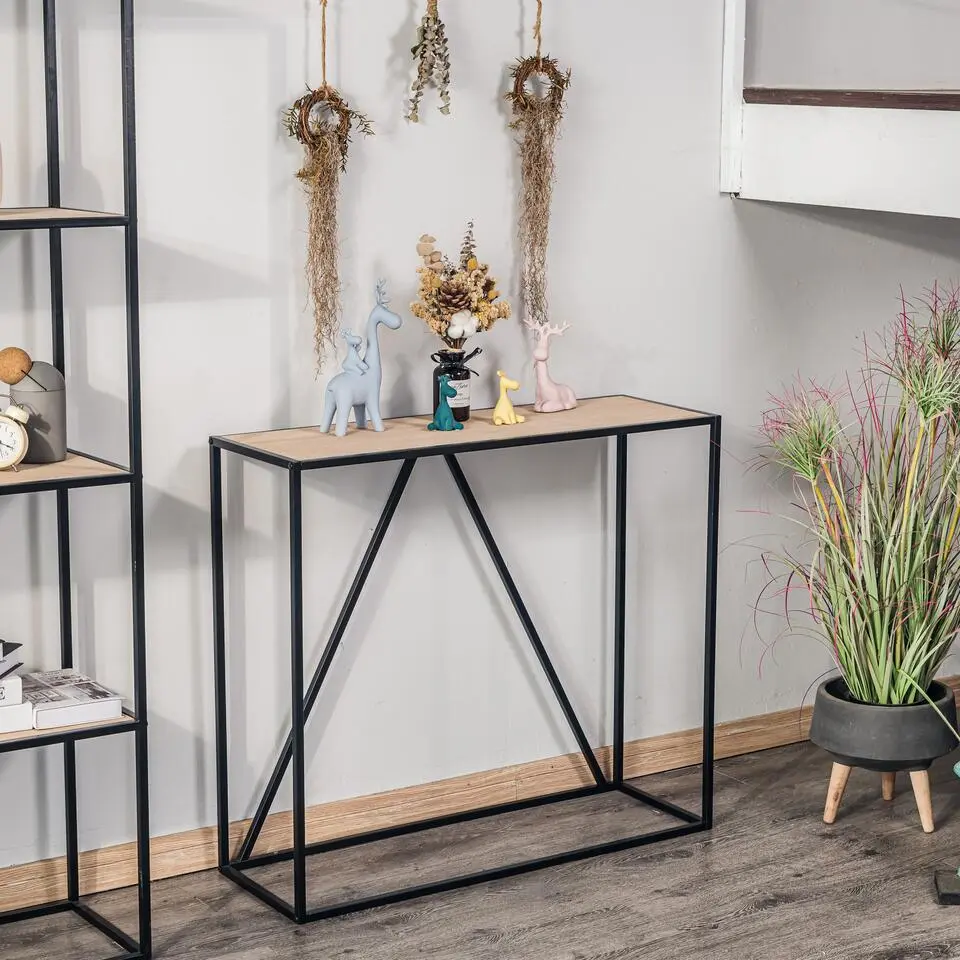 Industri?le houten en zwarte metalen consolestijl