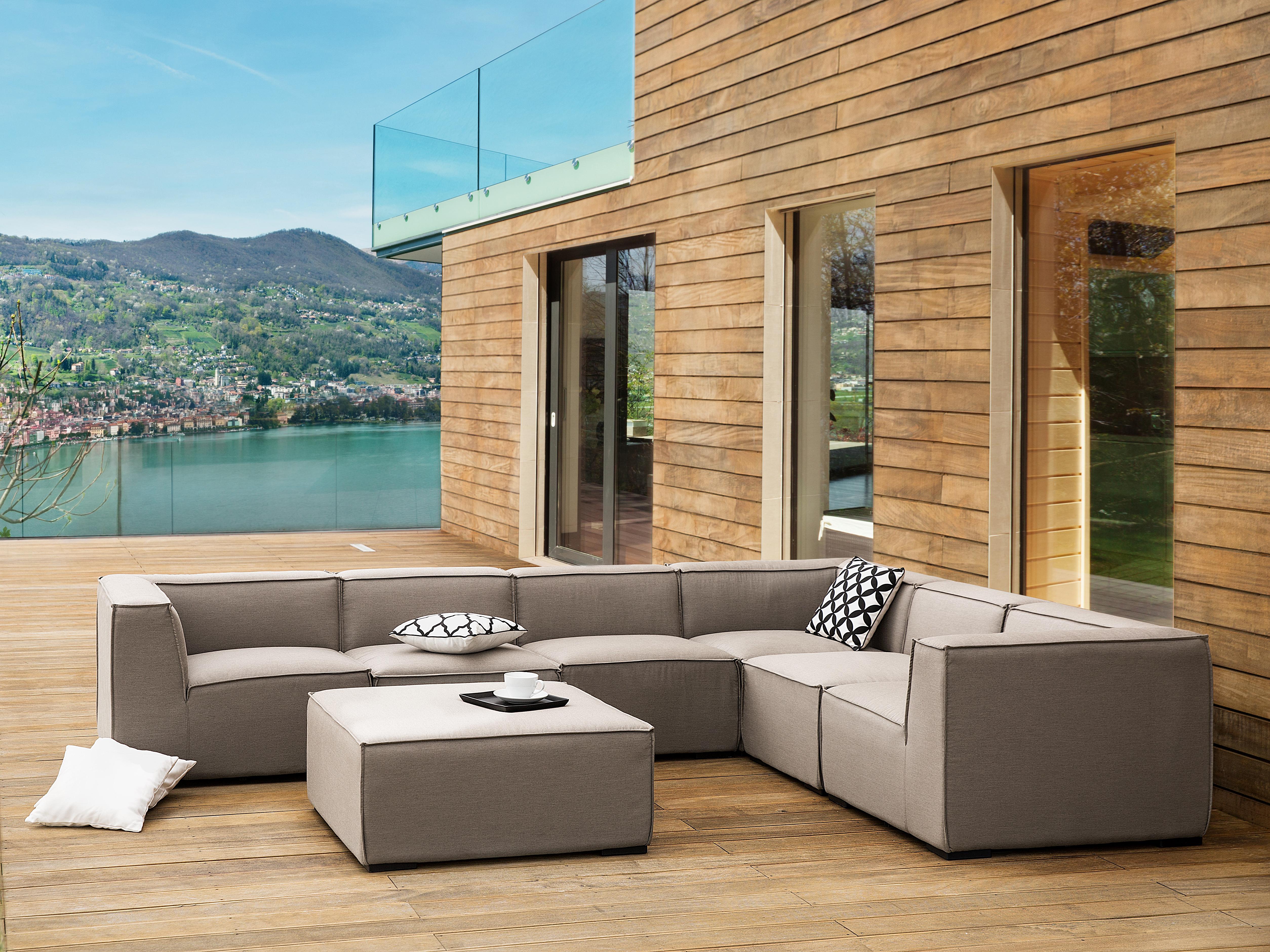 Garden Corner Sofa with Ottoman 7 Seater AREZZO Left Hand Modular Beige