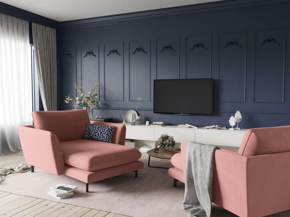 PODIUM - Méridienne 1 place en velours rose