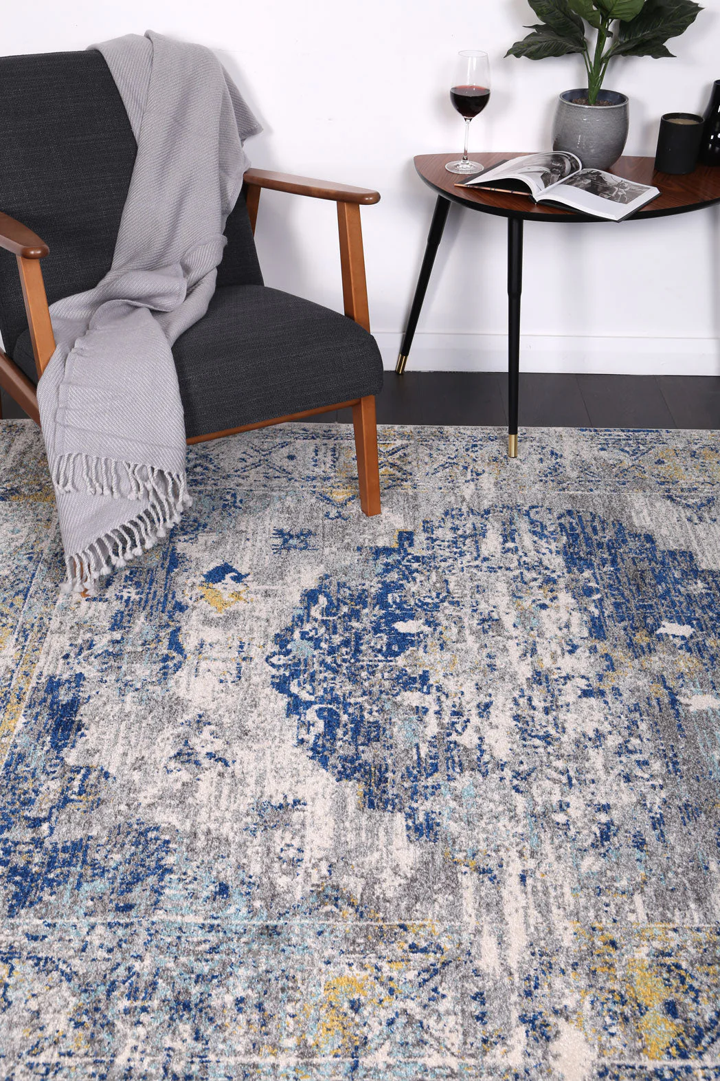 Exquisite Faded Blue and Yellow Rug