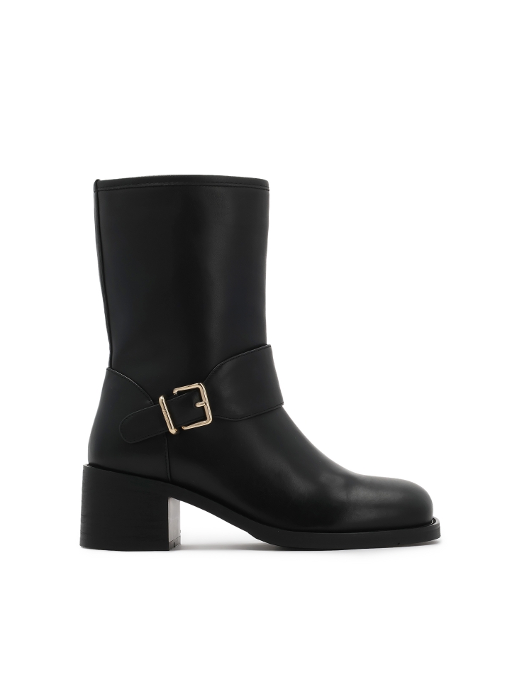 Black leather boots with square toe