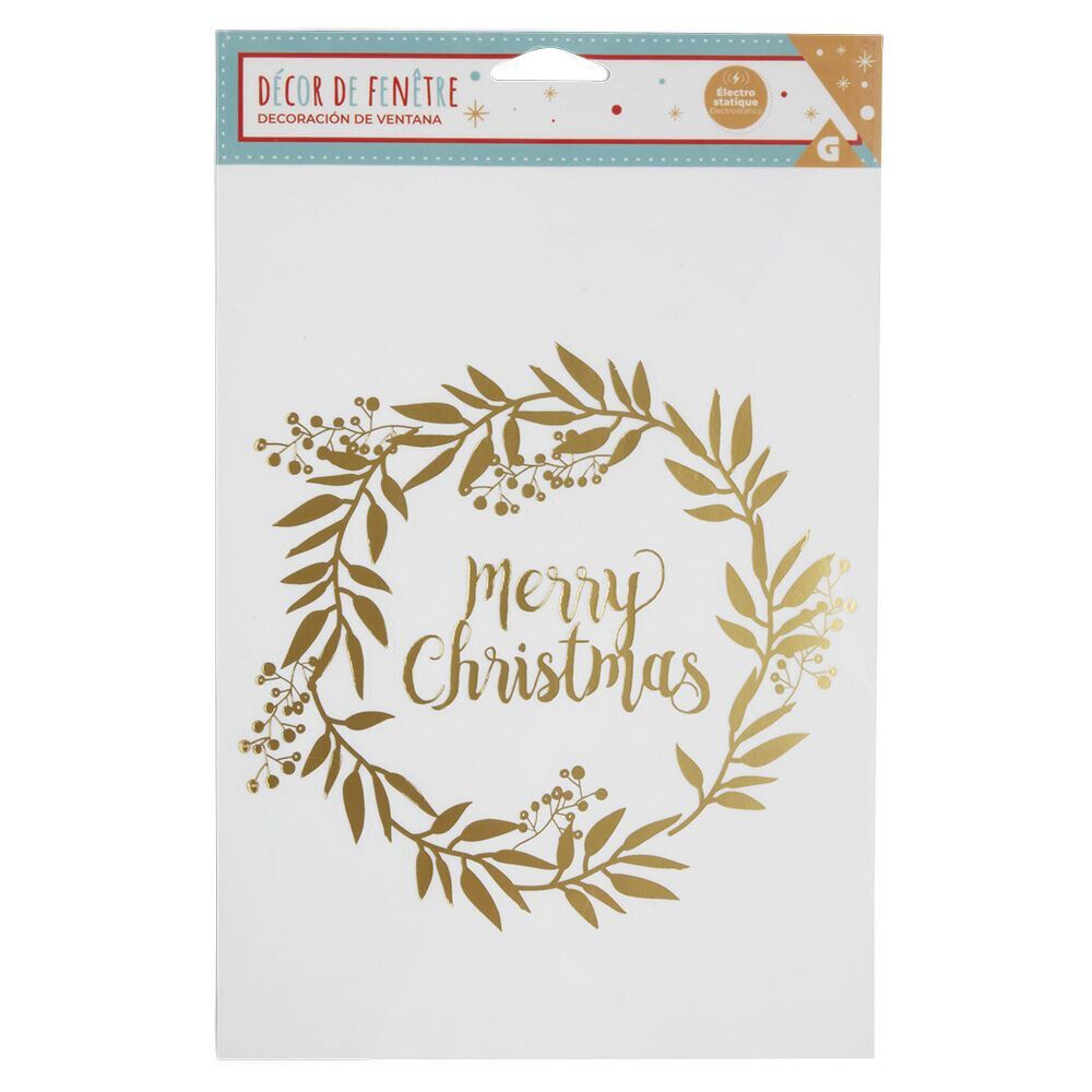 Décoration fenêtre No&euml;l électrostatique guirlande couronne Merry Christmas rouge ou doré