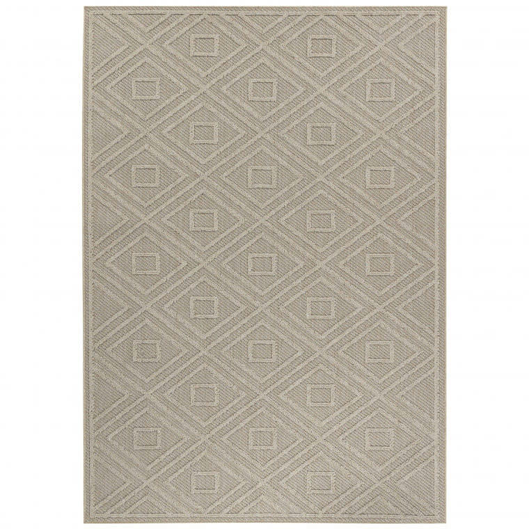 JUDE - Tapis effet jute naturel à relief pavés beige 80x250cm