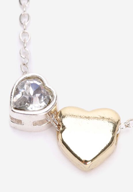 Womens Silver Double Heart Pendant Necklace