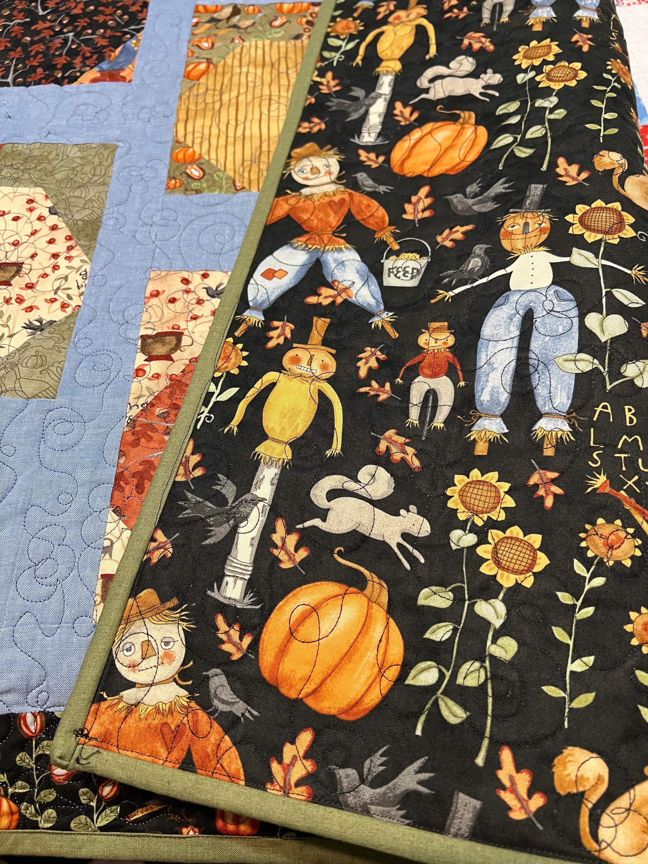 Fall Pumpkin Lap Quilt 62” x 52” made with Bittersweet Farm cotton fabric and backing and light weight cotton batting