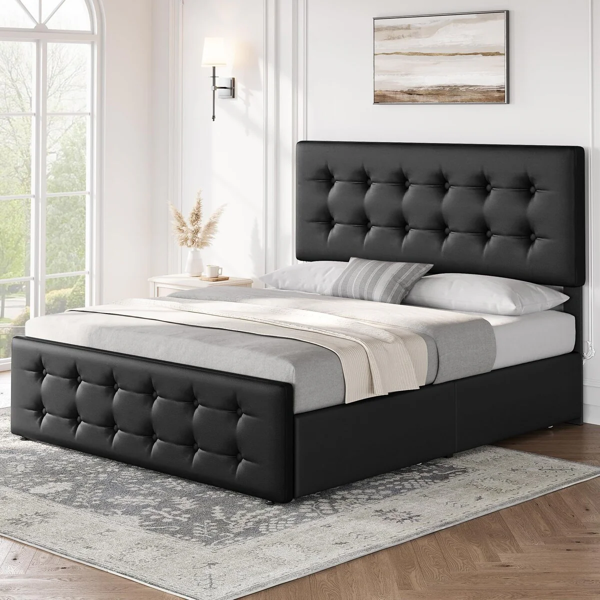 Bed Frame with 4 Storage Drawers and Headboard