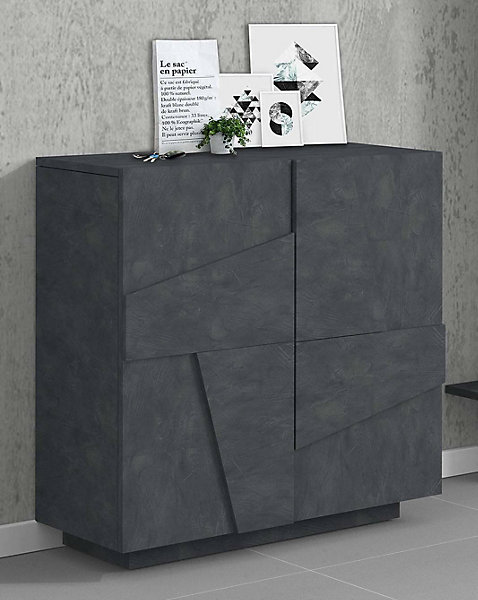 Etagere à chaussures Joel, Armoire polyvalente avec 2 portes, Etagere à chaussures d'entrée, 81x38h86 cm, Ardoise avec détail