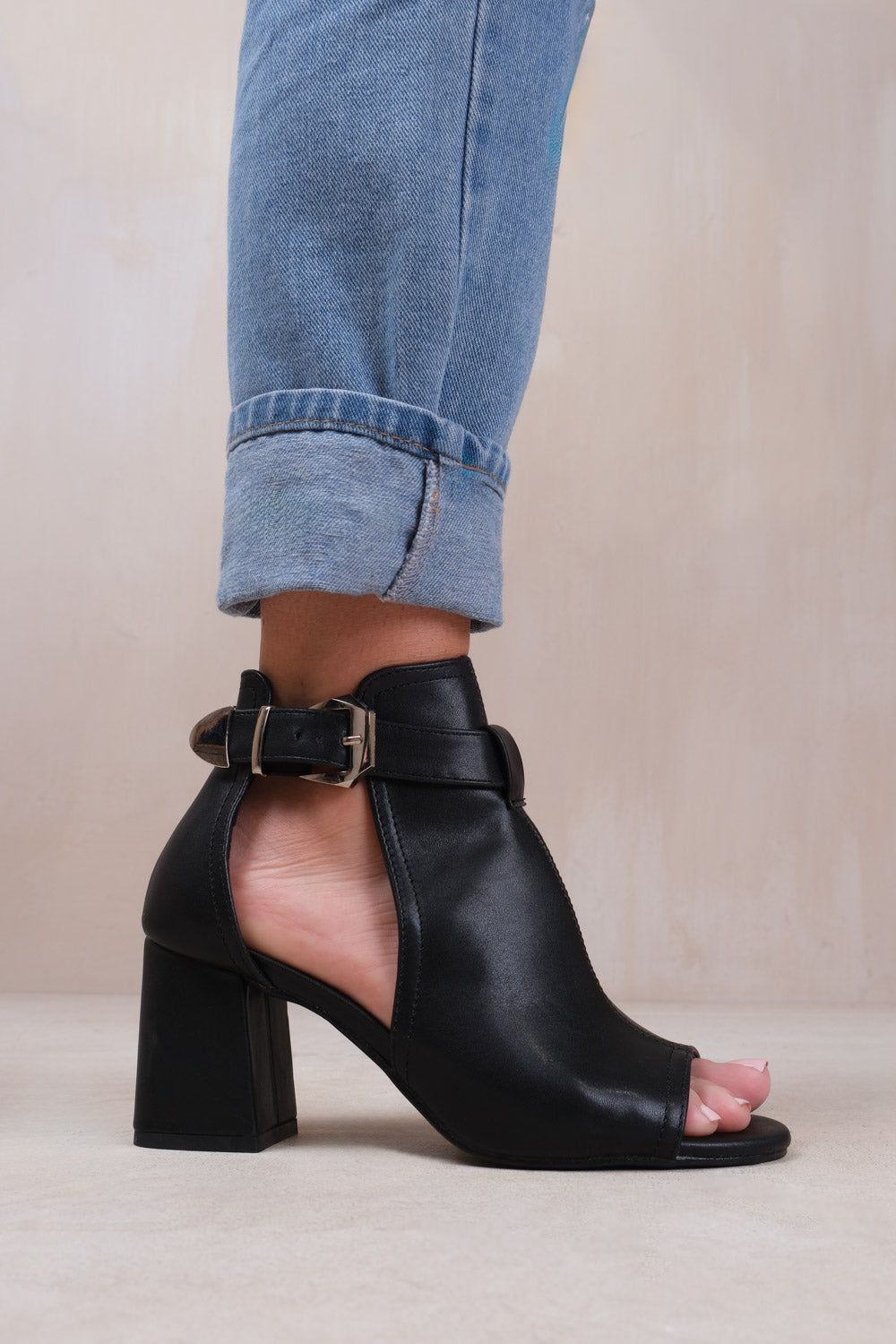Where's That From Lisa' Wide Fit Block Heel With Side Buckle And Open Toe Front