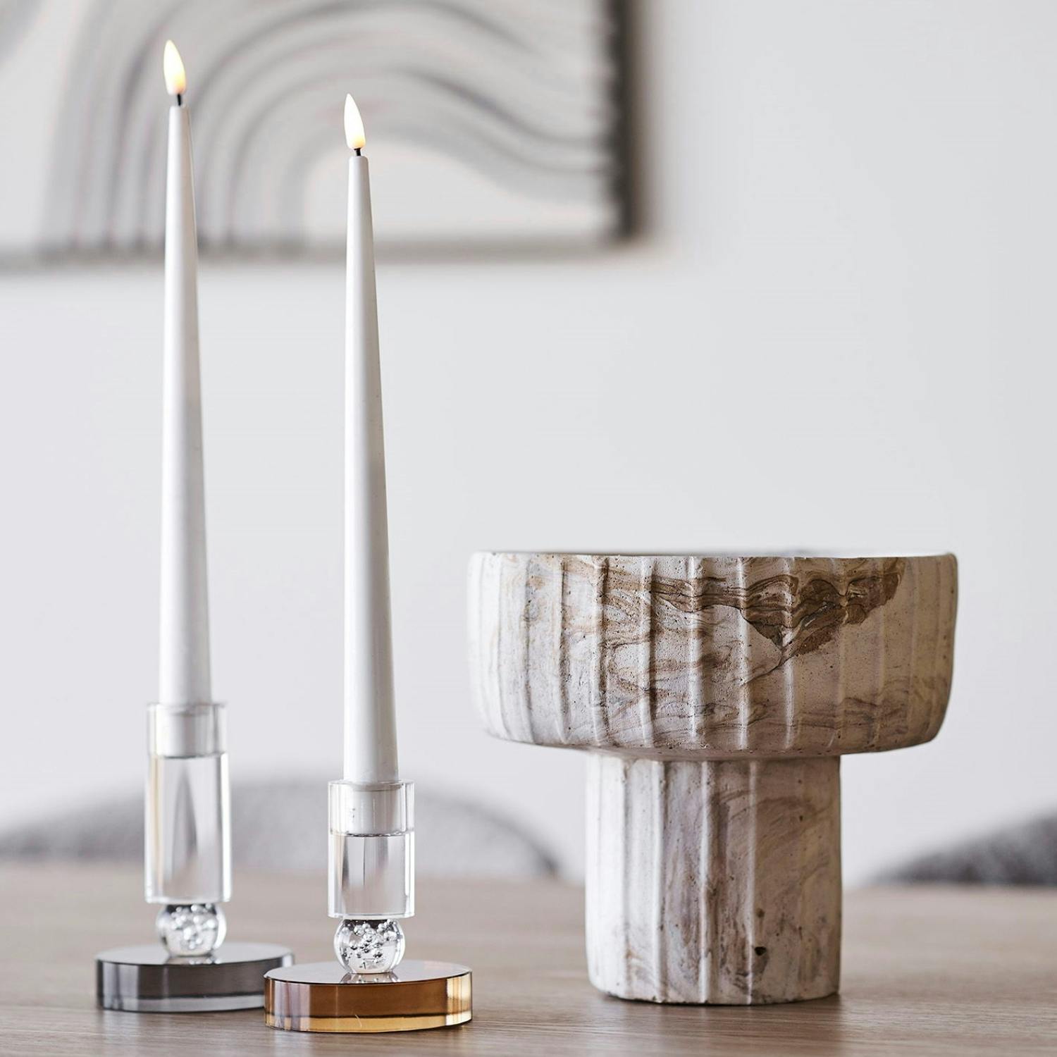 Vase déco ciment strié beige, forme coupe