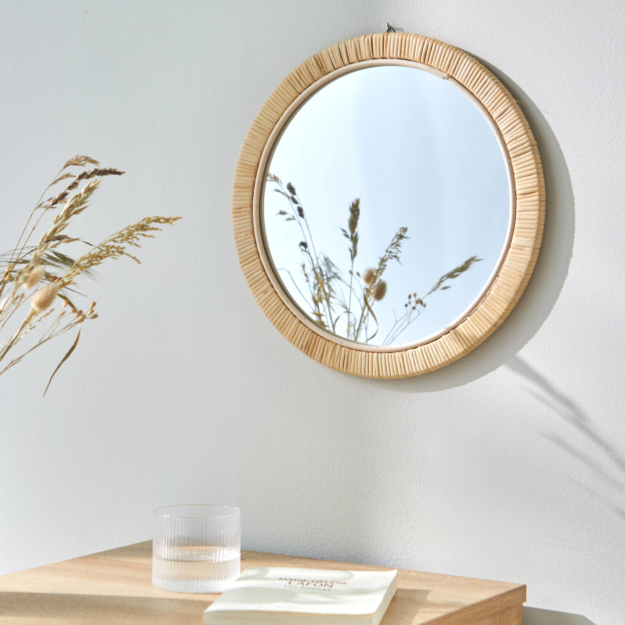 Miroir rond en rotin
