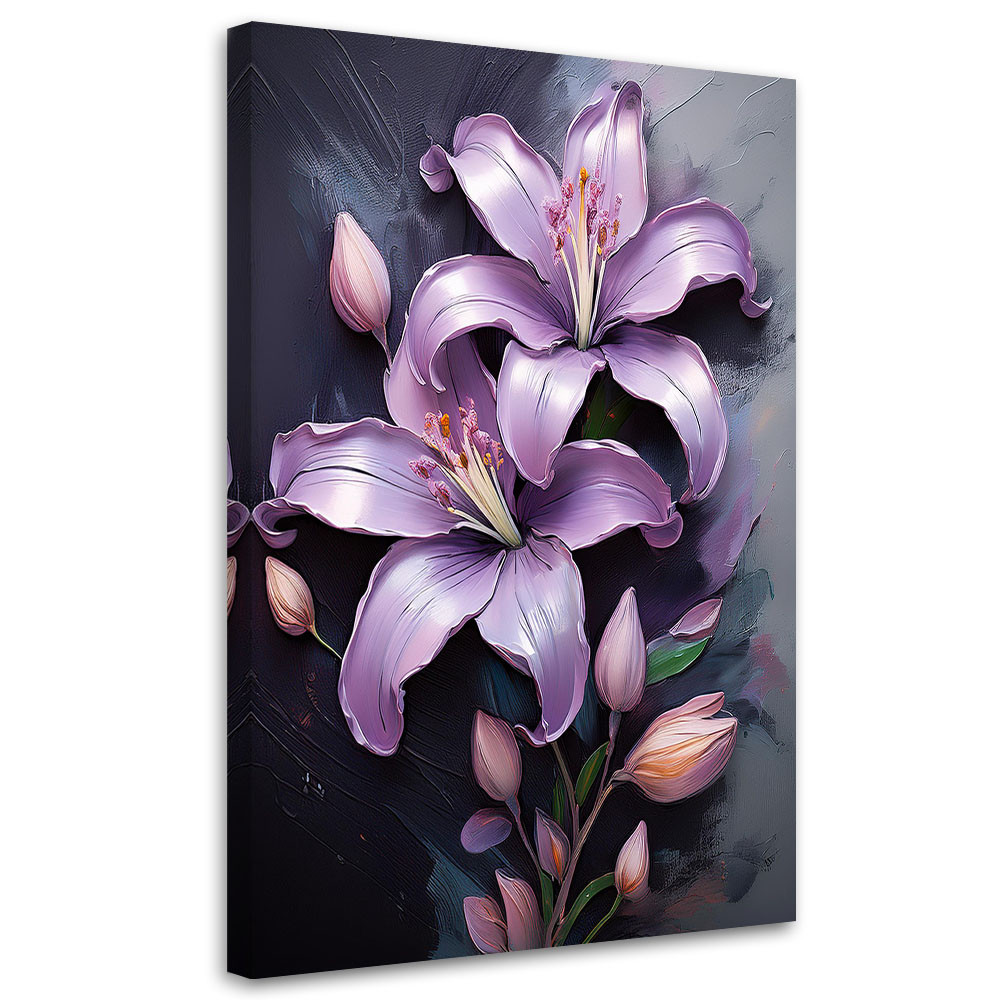 Feeby Obraz na płótnie, Kwiaty Lilie Purpurowe Malowane 40x60