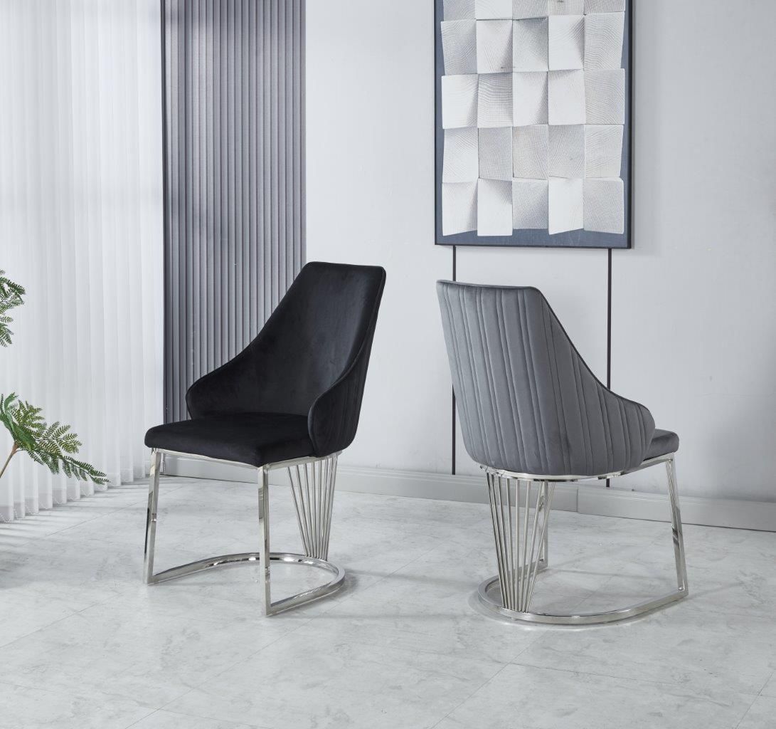 Modernique Set of 2 Velvet Upholstered Dining Chairs with Chrome Metal Legs