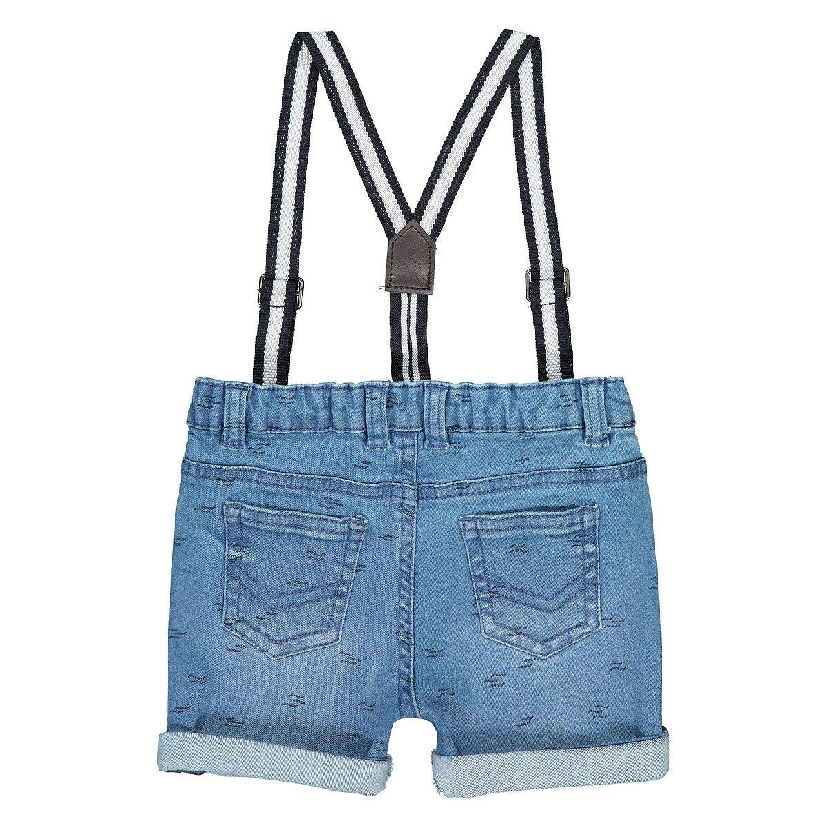 Short en jean imprimé à bretelles