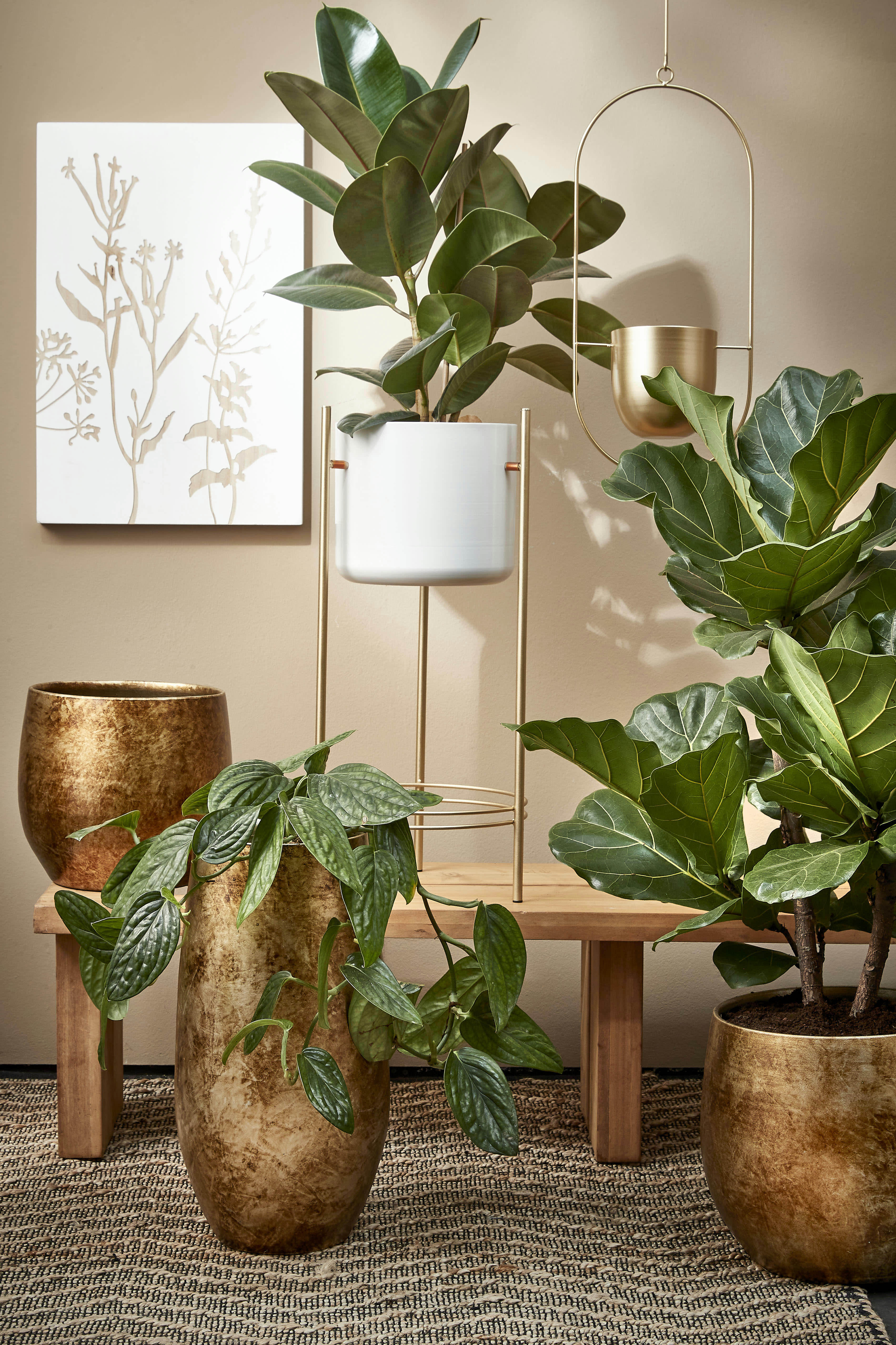 DEXTER - Cache-pot suspendue en métal doré H83