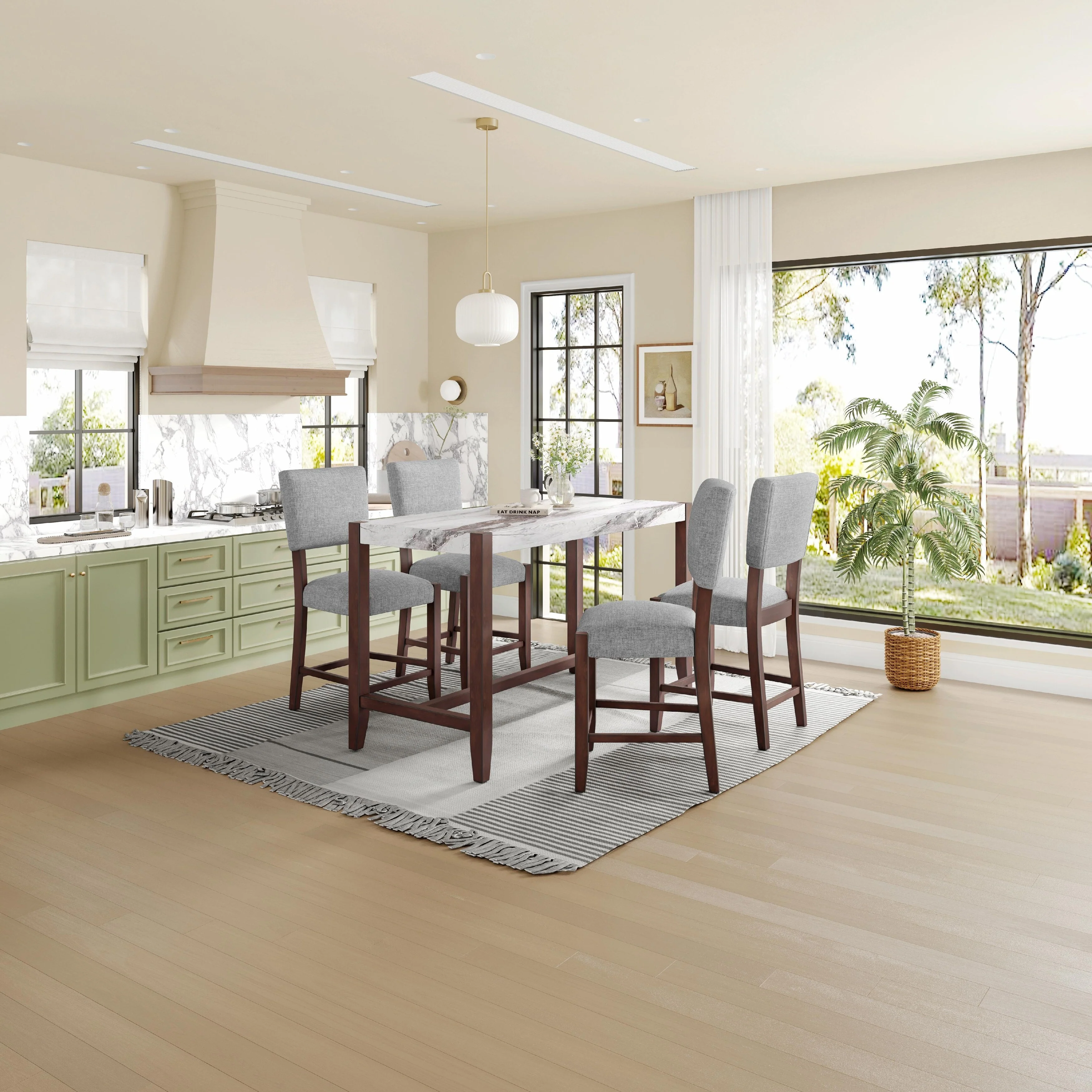 Space-Saving Dining Set - Marble Table & 4 Chairs