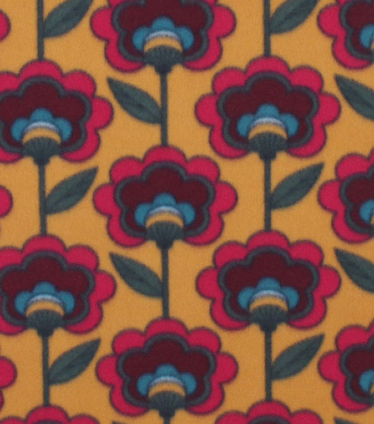 Vertical Floral on Yellow Blizzard Fleece Fabric
