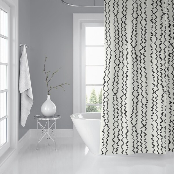 Porch & Den Thornburg Black and White Abstract Chevron Pattern Shower Curtain