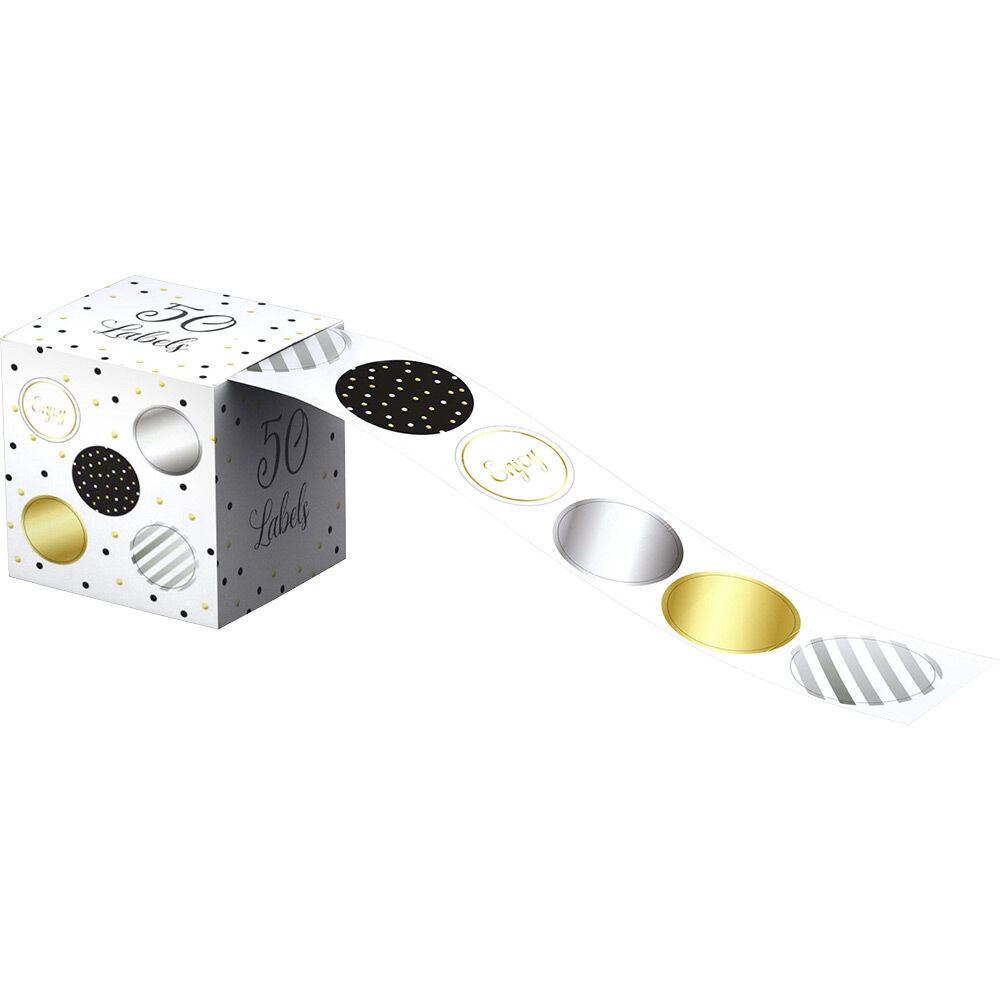 étiquette pour cadeau 5 décors thème argenté doré x50