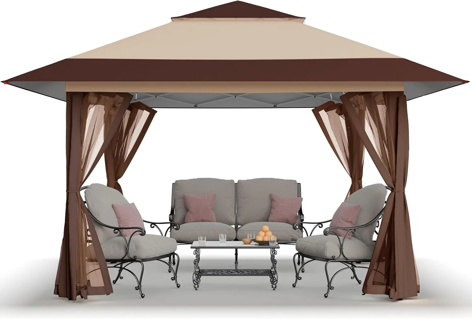 CROWN SHADES 13x13 Pop Up Gazebo, Canopy Tent, Gazebos on Clearance - Outdoor Gazebo for Backyard  Patio Furniture - Carpa Pop Up Tent with Wheeled STO-N-Go Cover Bag (Beige  Coffee)(13x13)