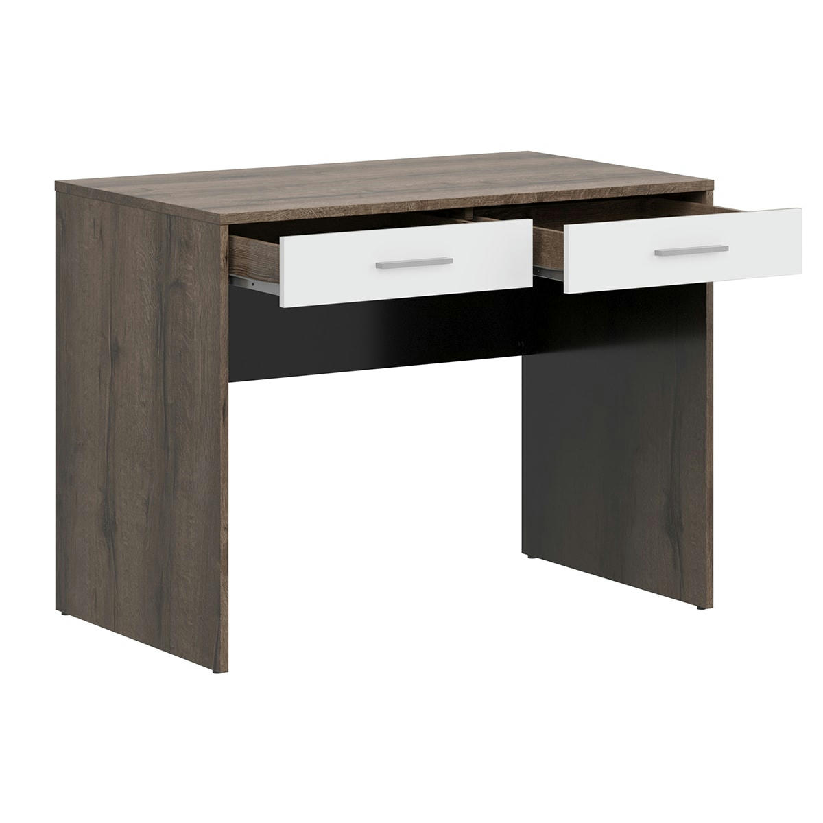 - Bureau 2 tiroirs stratifiés naturel foncé et blanc