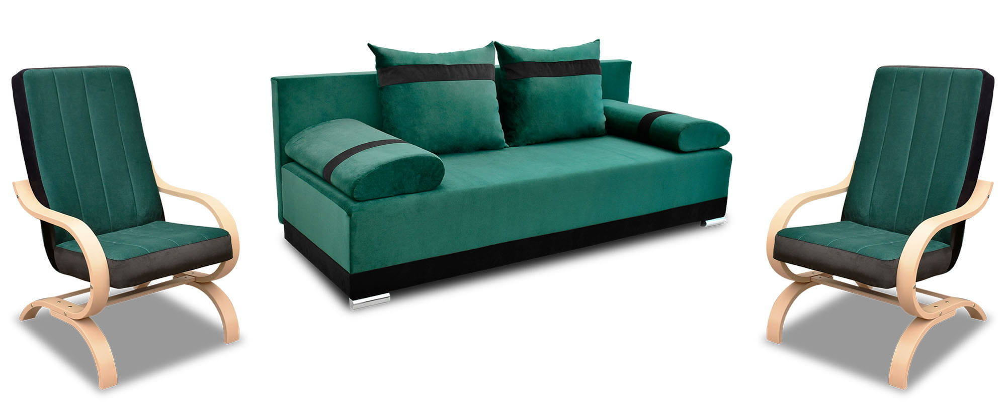 Zestaw Wypoczynkowy Sofa Orlean PLUS   2 Fotele Zielony