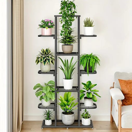 NNETM Heightened Dark Gray Metal Combination Flower Rack - Multi-Pot Succulent Holder