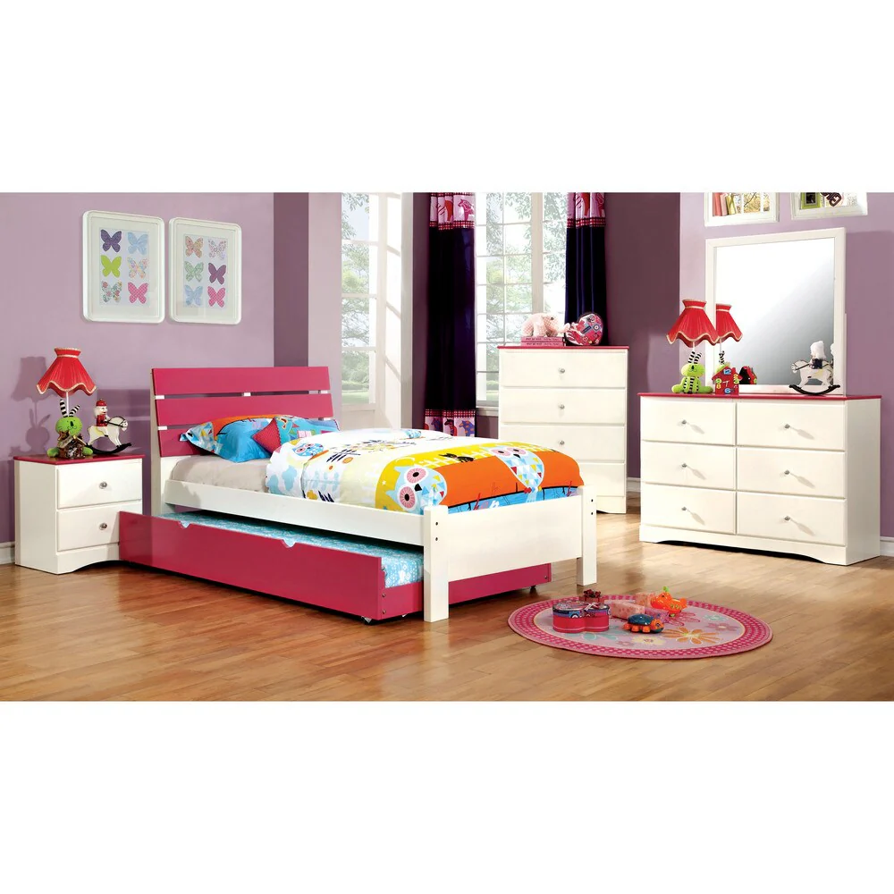 Furniture of America Hoso Farmhouse White and Pink 4-drawer Chest