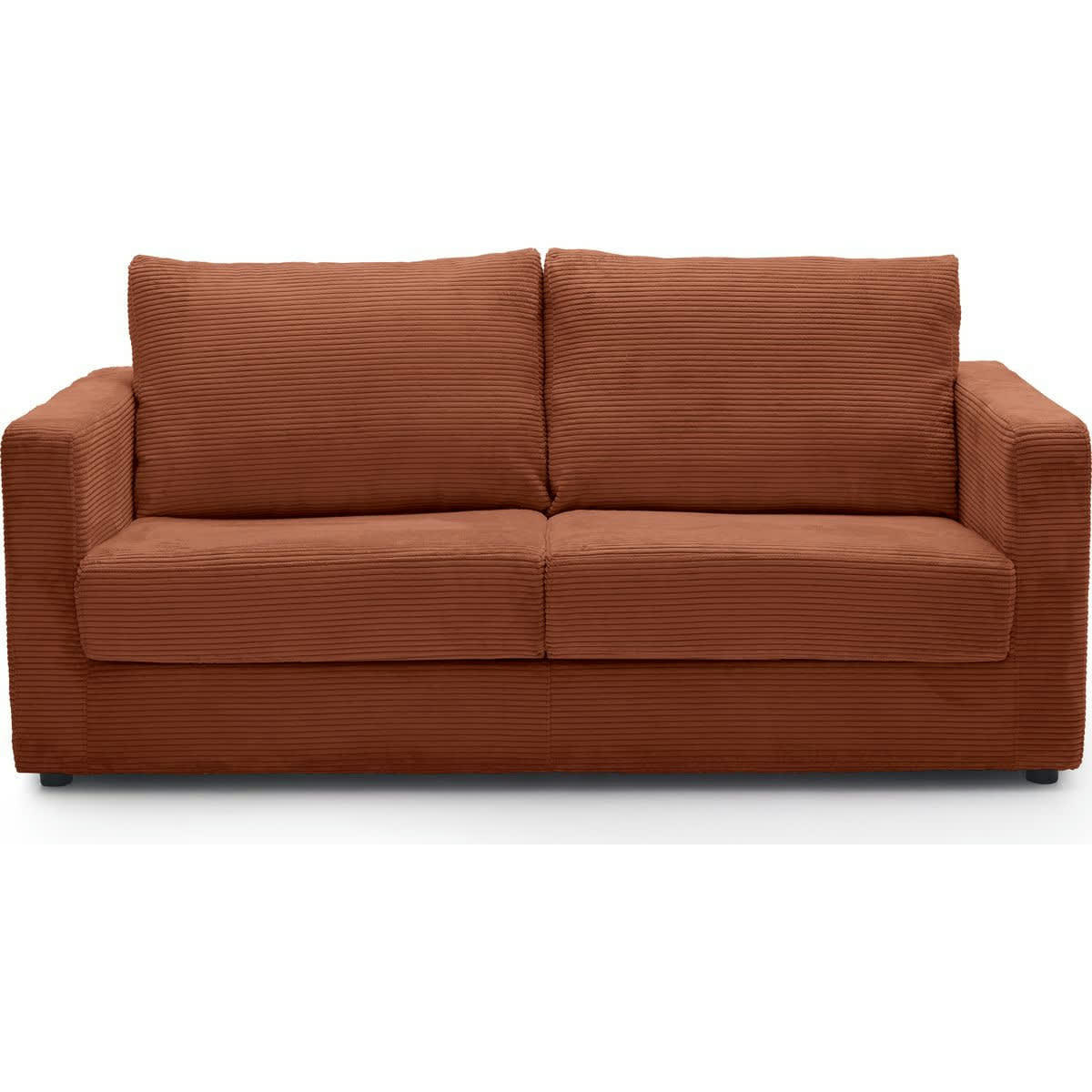 SILVIA - Canapé convertible semi-express 3 places en velours côtelé rouille