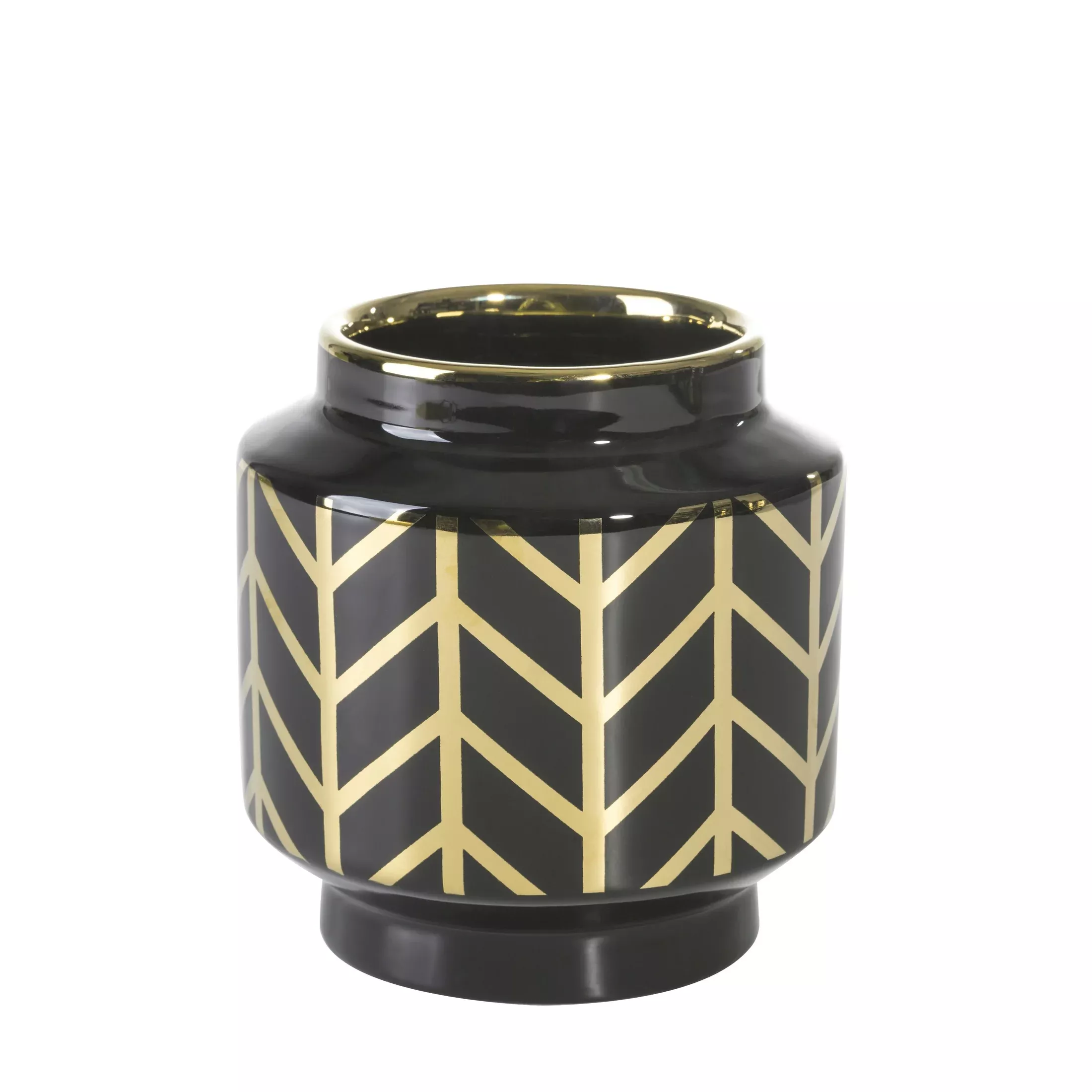 Wazon ceramiczny czarno-złoty z geometrycznym wzorem średnica 12x13 cm
