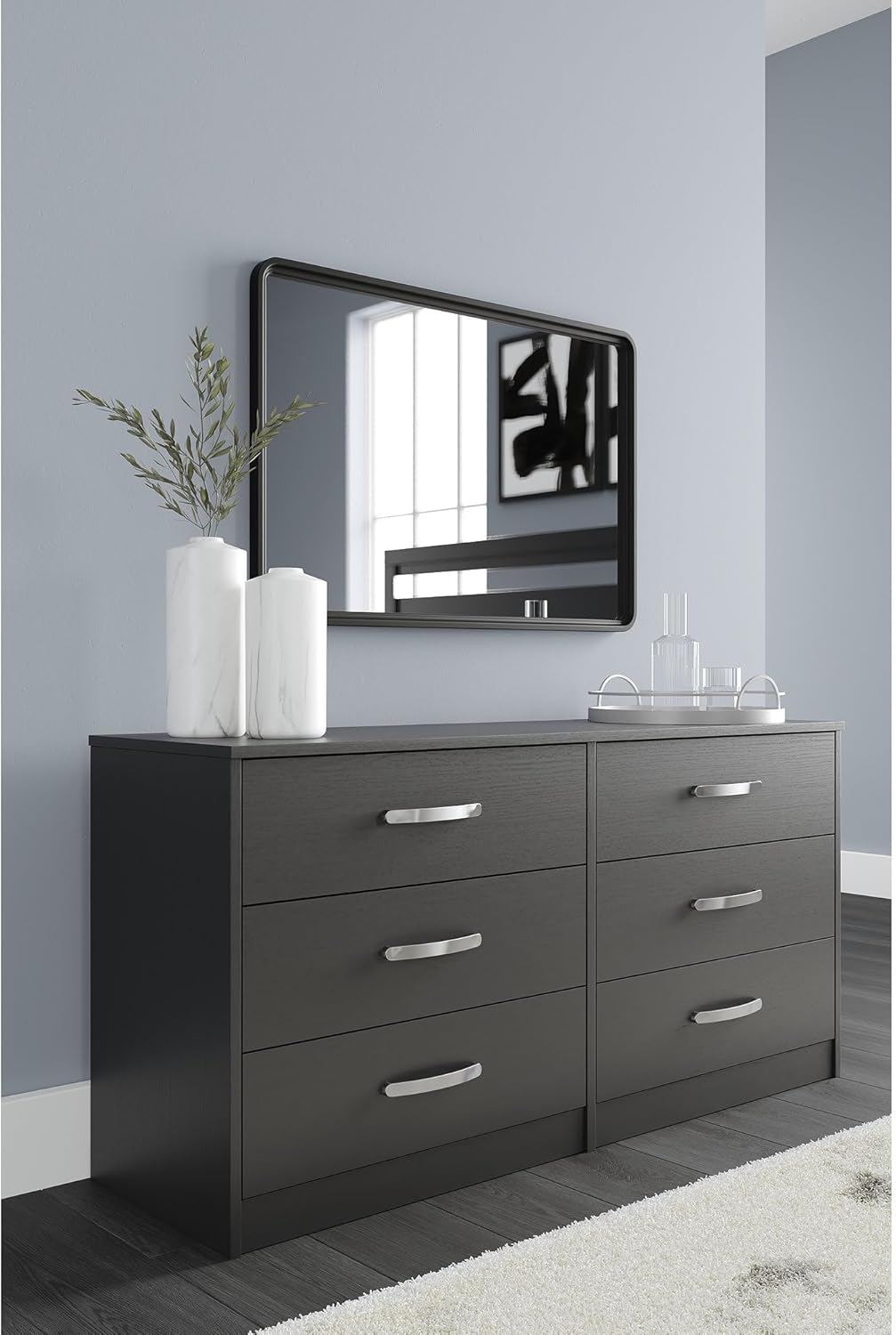 Signature Design by Ashley Finch Modern 6 Drawer Dresser with Ball-bearing Construction and Safety Stop, Black